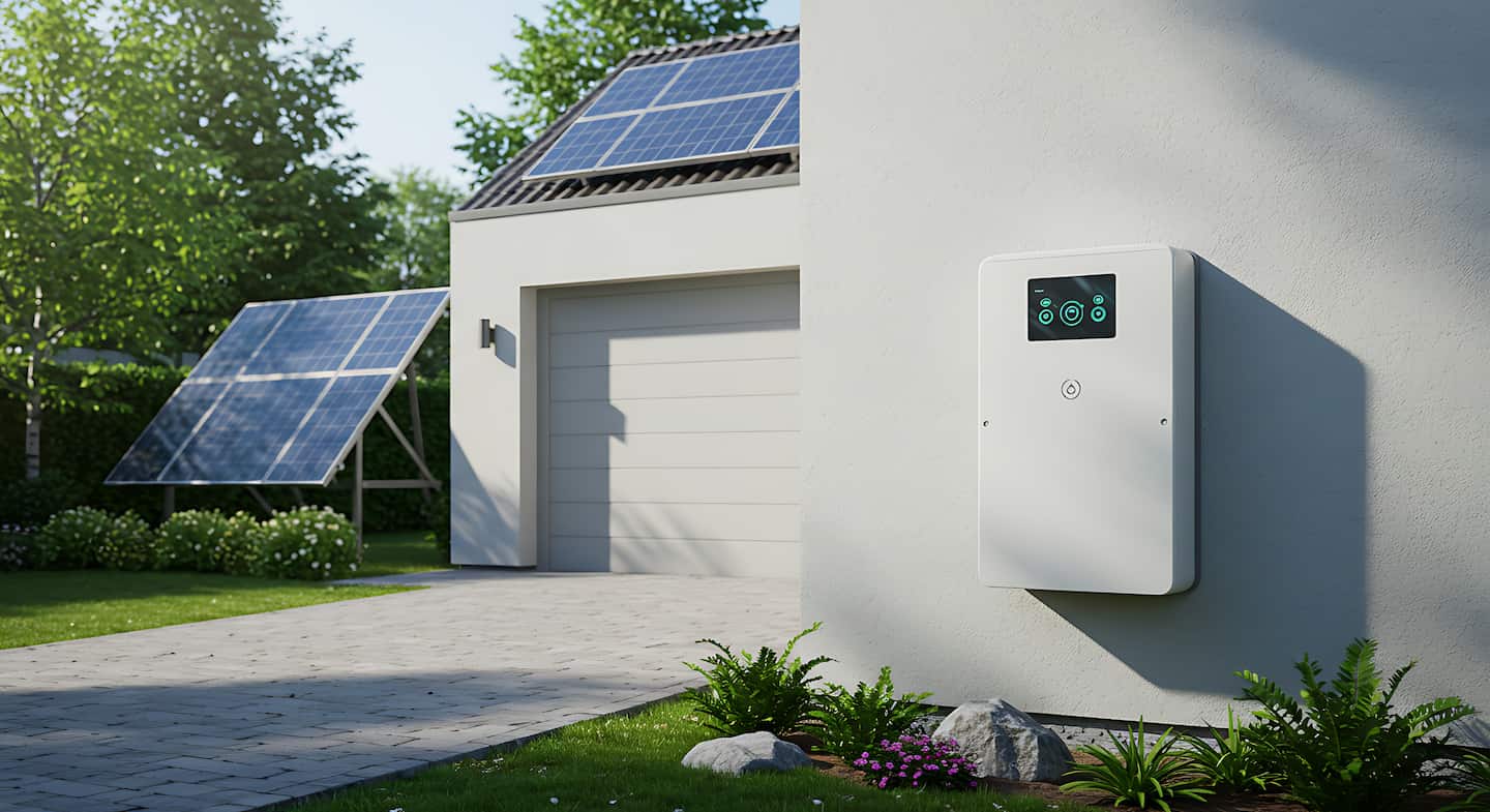 House with solar panels and battery on outside demonstrating how to use solar during a power outage