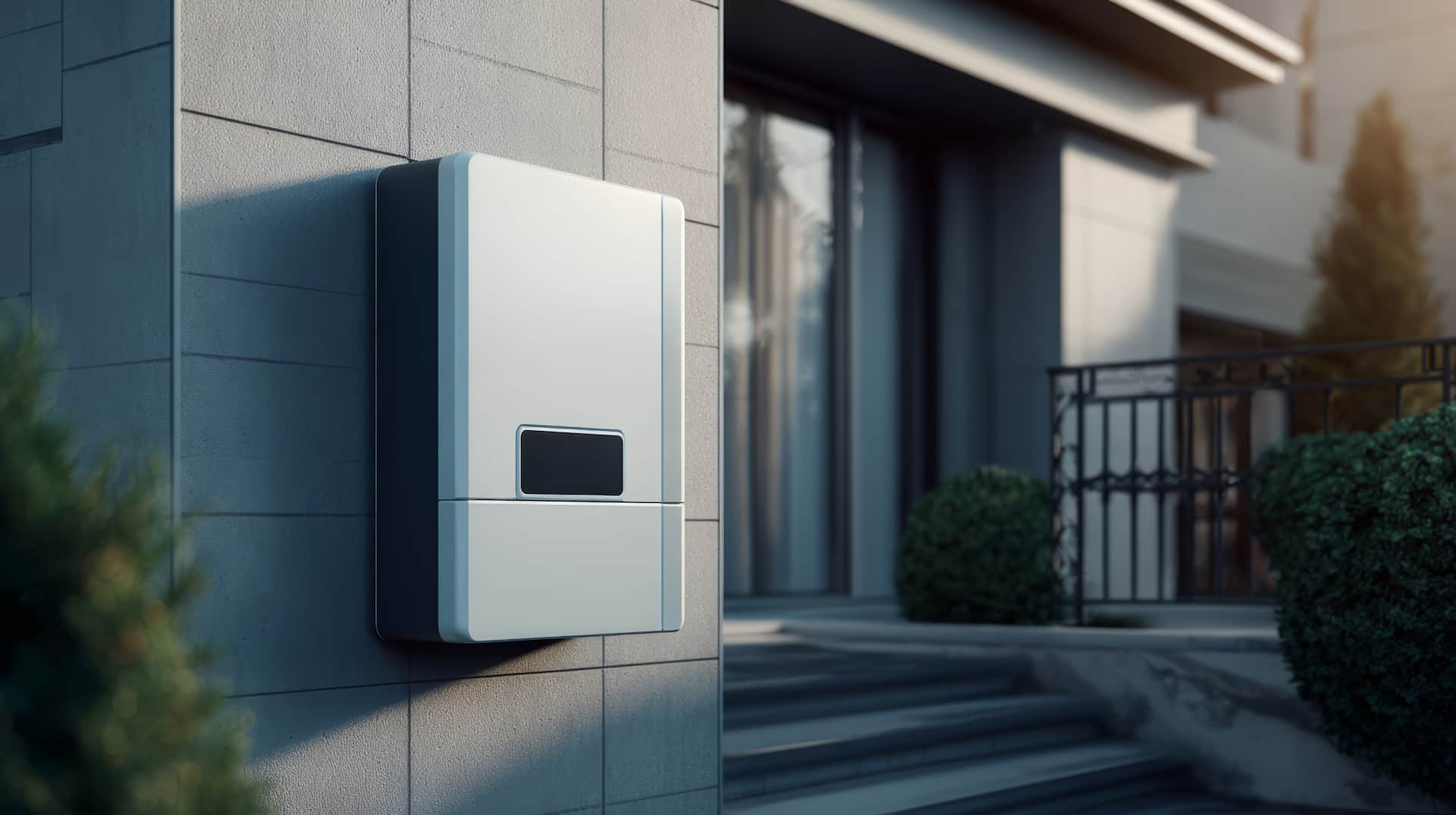 Solar battery storage unit installed outside of home in well ventilated area to demonstrate answer to the question of 'are solar batteries safe?'