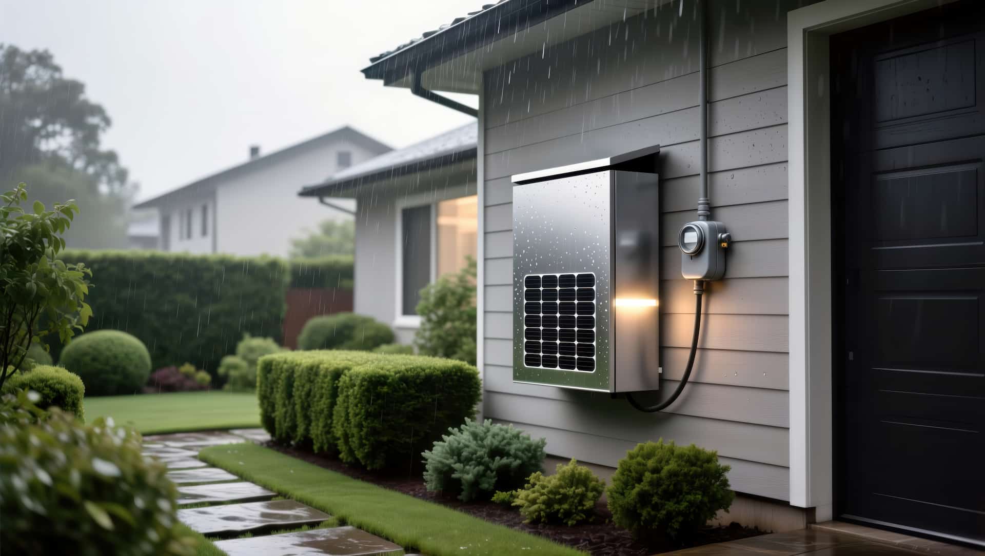 Smart home battery energy storage unit with solar panel on a residential house answering can solar batteries be installed outside