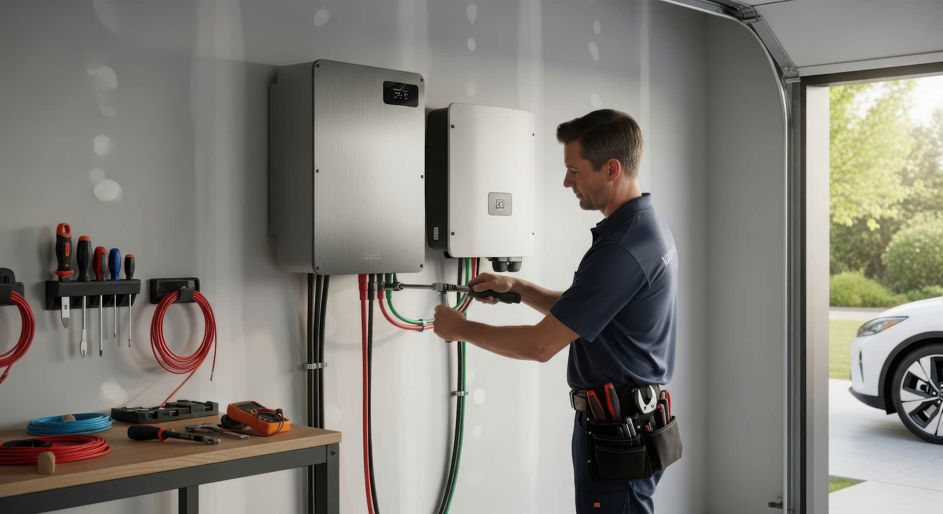 Technician doing solar battery installation in Perth
